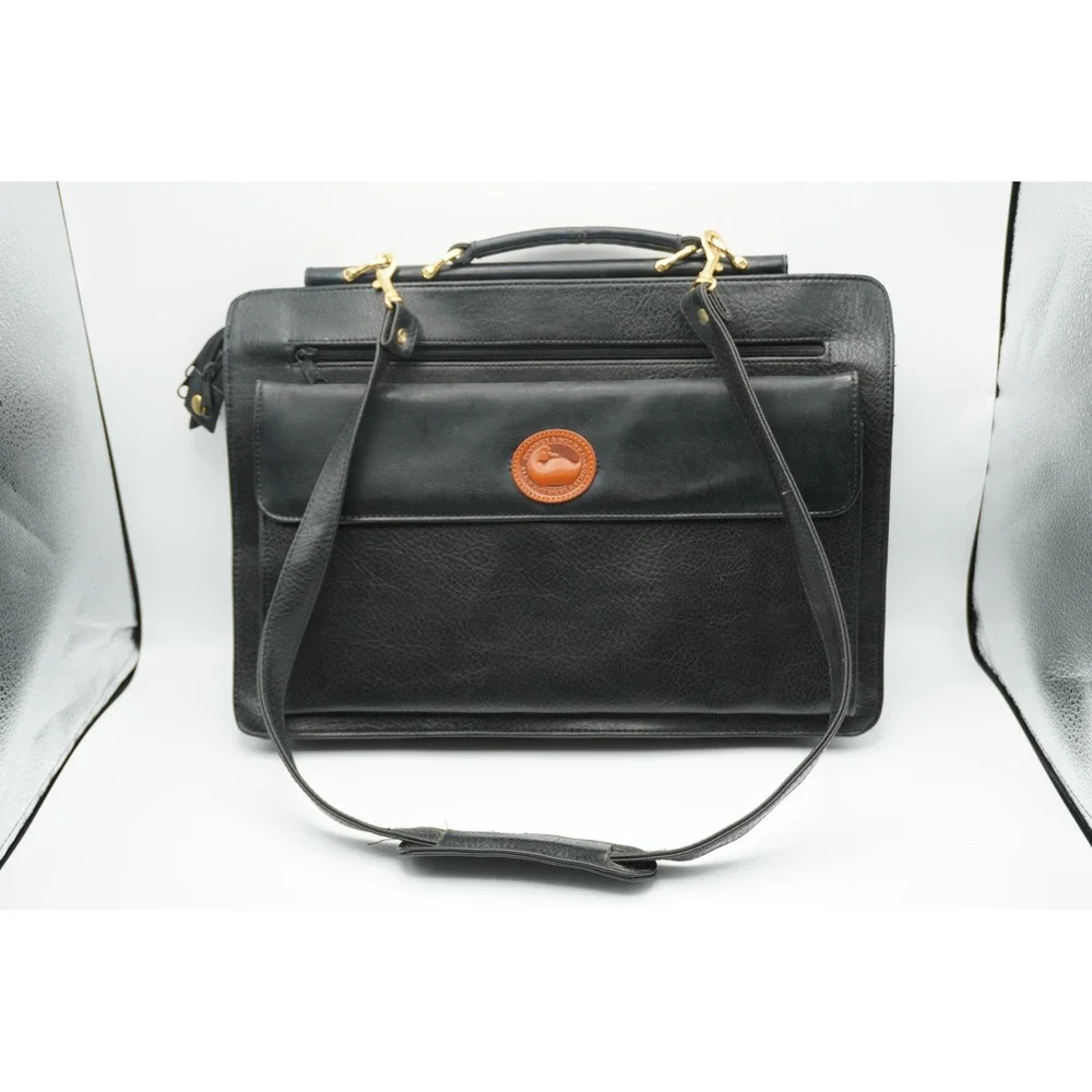 Dooney & Bourke All Weather Leather Briefcase Black Gold Hardware Vintage Bag